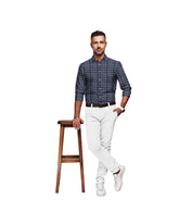 BLUE WITH OCEAN WHITE CHECKS COTTON SHIRT
